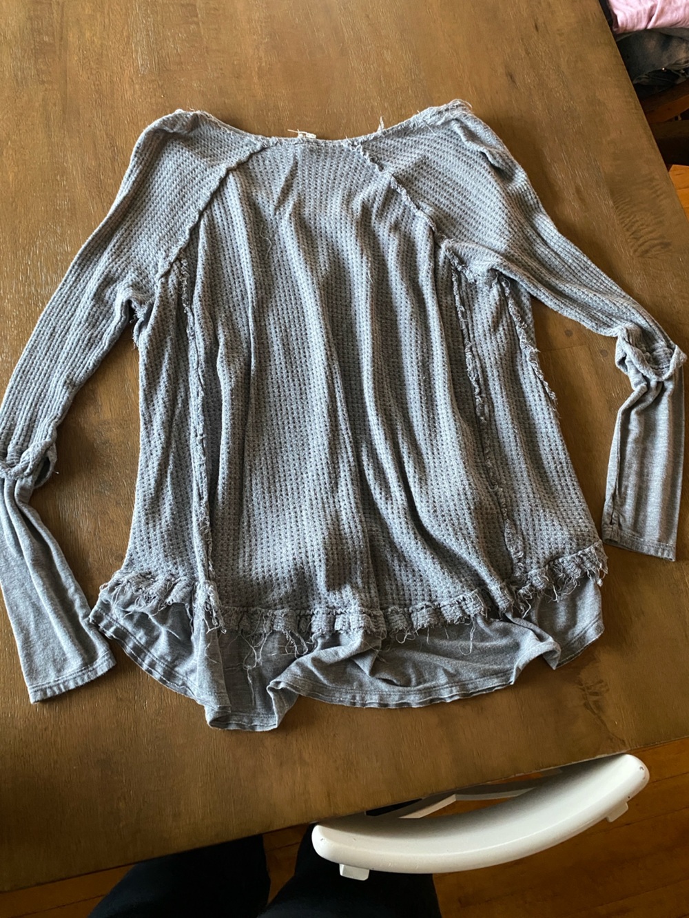 We The Free Distressed Waffle-Knit Long Sleeve Top - Light Gray